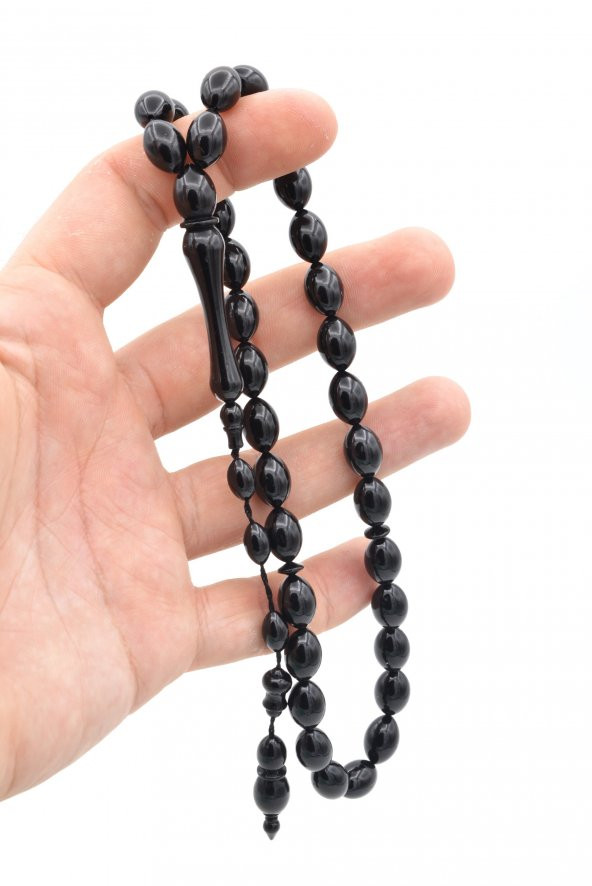 Usta İşi Sistemli Beyzi Kesim Siyah Uçak Camı Tesbih - Resim 4