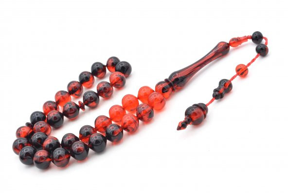 Usta İşi Sistemli Sığırcık Kesim Kırmızı Siyah Uçak Camı Tesbih - Resim 2