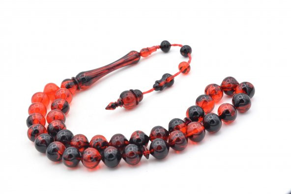 Usta İşi Sistemli Sığırcık Kesim Kırmızı Siyah Uçak Camı Tesbih - Resim 3