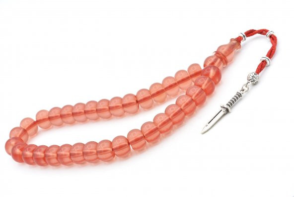 Usta İşi Basık Model Açık Kırmızı İran Necef Bağa Tesbih İri Boy 002 - Resim 2