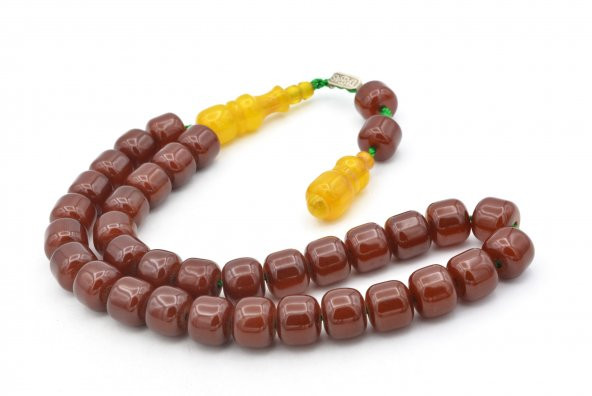 Dabbas İmzalı Fıçı Kesim Kahverengi Sıkma Kehribar Tesbih İri Boy - 3