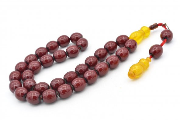 Dabbas İmzalı Beyzi Kesim Bordo Sıkma Kehribar Tesbih İri Boy - 2