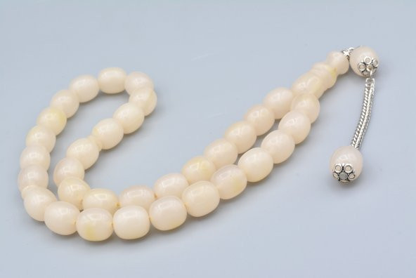 Gümüş Kaplama Kamçılı Fıçı Kesim Beyaz Katalin Tesbih İri Boy - Resim 2