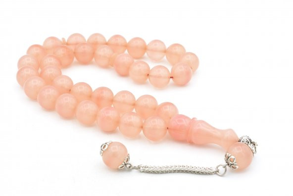 Gümüş Kaplama Kamçılı Küre Kesim Açık Pembe Sıkma Kehribar Tesbih