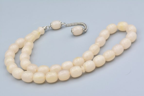 Gümüş Kaplama Kamçılı Fıçı Kesim Beyaz Katalin Tesbih İri Boy - Resim 3