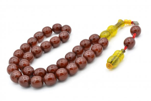 Dabbas Usta İmzalı Fıçı Kesim Kahverengi Sıkma Kehribar Tesbih - 2