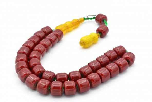 Dabbas Usta İmzalı Tekerlek Kesim Bordo Sıkma Kehribar Tesbih - 3