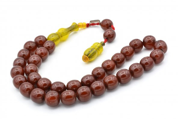 Dabbas Usta İmzalı Fıçı Kesim Kahverengi Sıkma Kehribar Tesbih - 3
