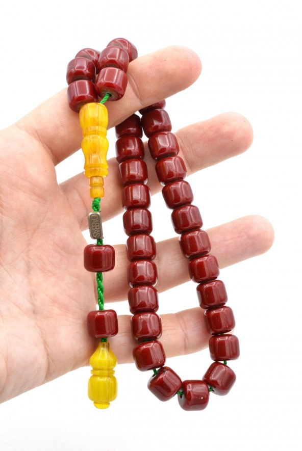 Dabbas Usta İmzalı Tekerlek Kesim Bordo Sıkma Kehribar Tesbih - 4