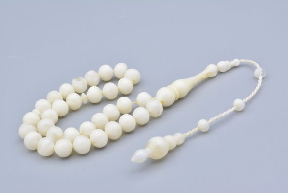 Usta İşi Sığırcık Kesim Beyaz Uçak Camı Tesbih Bilek Boy - Resim 2