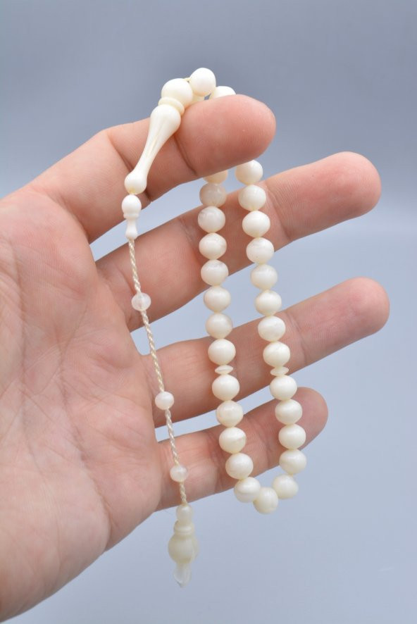 Usta İşi Sığırcık Kesim Beyaz Uçak Camı Tesbih Bilek Boy - Resim 4