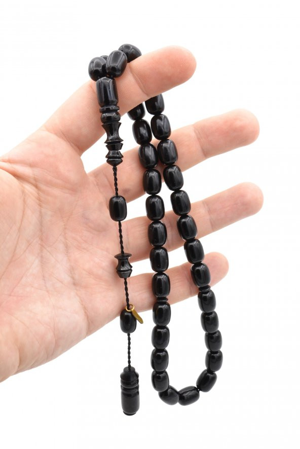 Hakkı Usta İmzalı Kapsül Kesim Siyah Katalin Tesbih - Resim 4