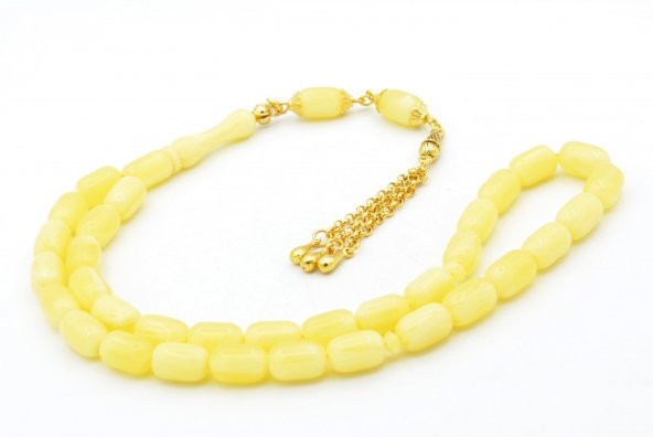 Sarı Gümüş Kaplama Püsküllü Kapsül Kesim Beyrut Damla Kehribar Tesbih - Resim 4