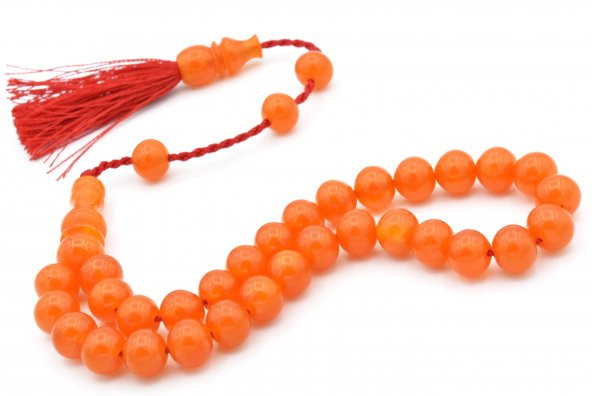 Usta İşi Saçaklı Sistemli Küre Kesim Turuncu Katalin Tesbih - Resim 4