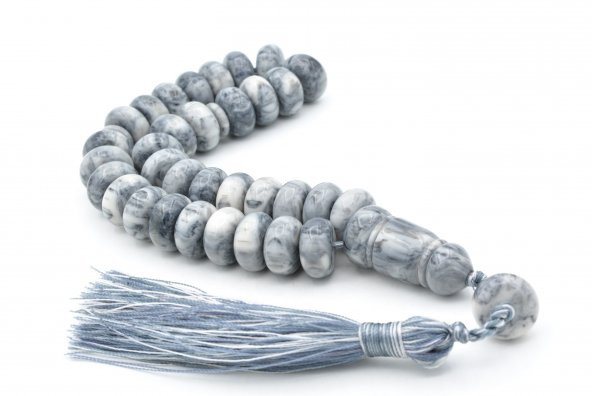 Zeyn Usta İşi Basık Model Koyu Gri Beyaz Katalin Tesbih 010 ürün görseli 1