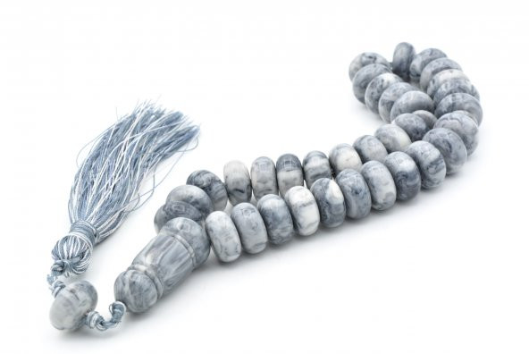 Zeyn Usta İşi Basık Model Koyu Gri Beyaz Katalin Tesbih 010 - Resim 2