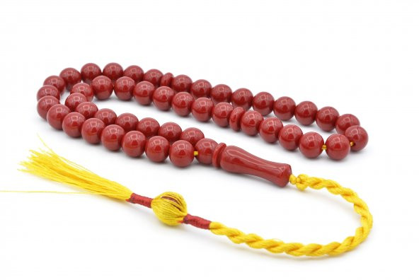 Usta İşi Sistemli Küre Kesim 45 lik Koyu Kırmızı Sıkma Kehribar Tesbih ürün görseli 1