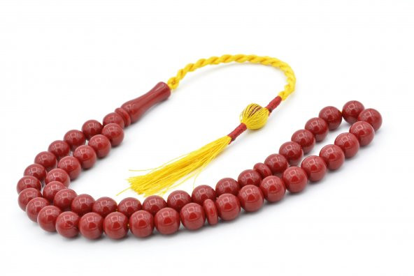 Usta İşi Sistemli Küre Kesim 45 lik Koyu Kırmızı Sıkma Kehribar Tesbih - Resim 3