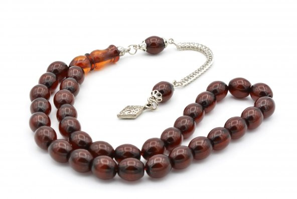 Tilki Kuyruğu Kamçılı Beyzi Kesim İmamesi Tıraşlı Kahverengi Sıkma Kehribar Tesbih 002 - Resim 2