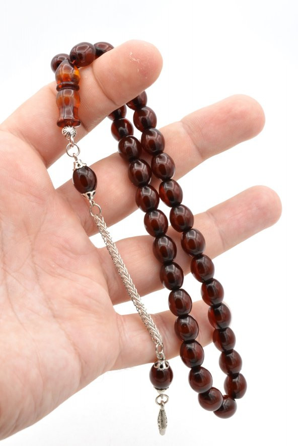 Tilki Kuyruğu Kamçılı Beyzi Kesim İmamesi Tıraşlı Kahverengi Sıkma Kehribar Tesbih 002 - Resim 3