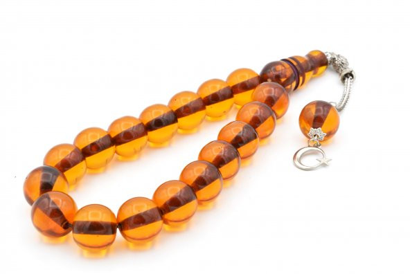 Tilki Kuyruğu Kamçılı Küre Kesim Bal Rengi Sıkma Kehribar Efe Maskot Tesbih 015 - 2