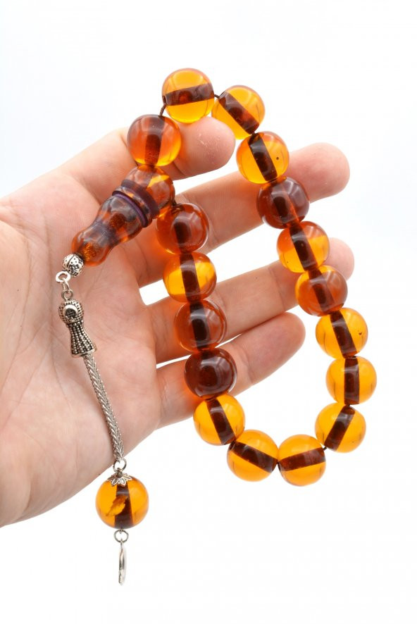 Tilki Kuyruğu Kamçılı Küre Kesim Bal Rengi Sıkma Kehribar Efe Maskot Tesbih 015 - 3