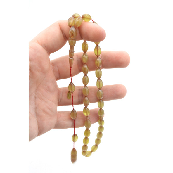 Hakkı Usta İmzalı Beyzi Kesim Turkuaz Sıkma Kehribar Tesbih - Resim 3