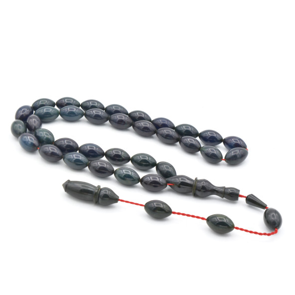 Hakkı Usta İmzalı Beyzi Kesim Lacivert Sıkma Kehribar Tesbih ürün görseli 1