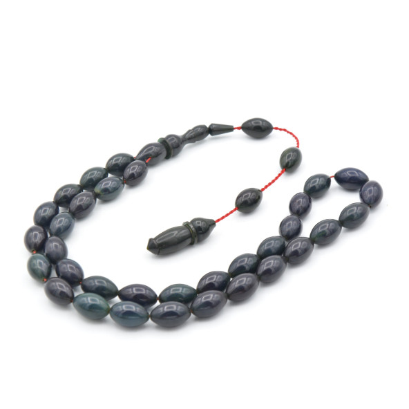 Hakkı Usta İmzalı Beyzi Kesim Lacivert Sıkma Kehribar Tesbih - Resim 2