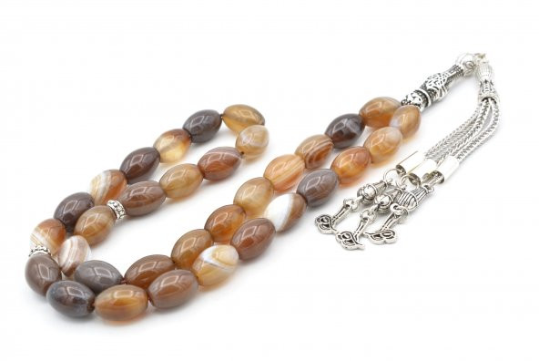 Hakiki Doğal Arpa Kesim Kahverengi Akik Tesbih 1.Kalite Doğal Taş - 2