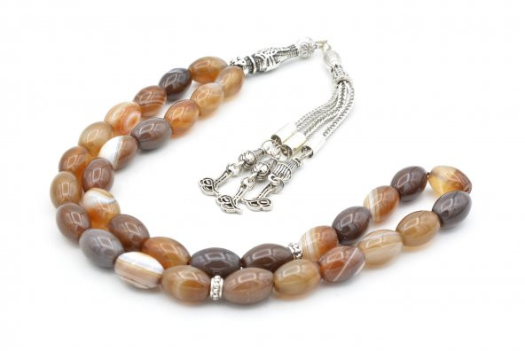 Hakiki Doğal Arpa Kesim Kahverengi Akik Tesbih 1.Kalite Doğal Taş - 3