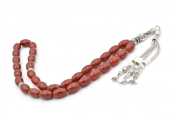 Hakiki Doğal Arpa Kesim Kırmızı Akik Tesbih 1.Kalite Doğal Taş - 2