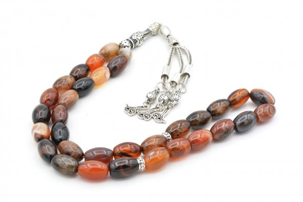 Hakiki Doğal Arpa Kesim Çizgili Akik Tesbih 1.Kalite Doğal Taş - 3