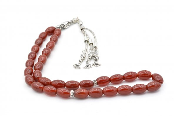 Hakiki Doğal Arpa Kesim Kırmızı Akik Tesbih 1.Kalite Doğal Taş - 3