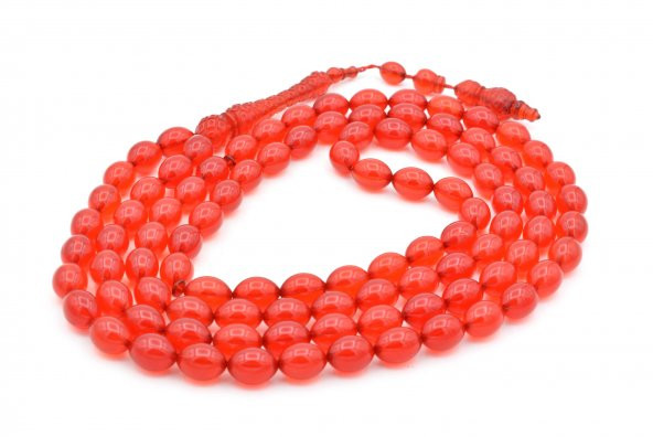 Usta İşi Sistemli Beyzi Kesim 99 luk Kırmızı Toz Pres Kehribar Tesbih 002 - Resim 2