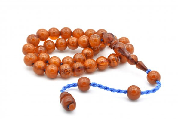 Usta Yapımı Sistemli Küre Kesim Hareli Turuncu Sıkma Kehribar Tesbih 198 ürün görseli 1