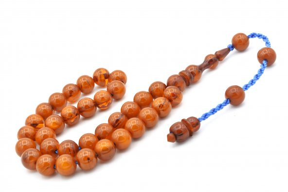 Usta Yapımı Sistemli Küre Kesim Hareli Turuncu Sıkma Kehribar Tesbih 198 - Resim 3