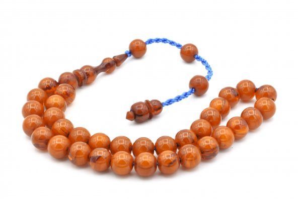 Usta Yapımı Sistemli Küre Kesim Hareli Turuncu Sıkma Kehribar Tesbih 198 - Resim 4