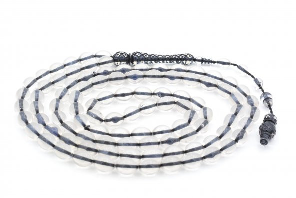 Usta İşi Beyzi Kesim 99 Luk Şeffaf Toz Pres Kehribar Tesbih İri Boy - Resim 2