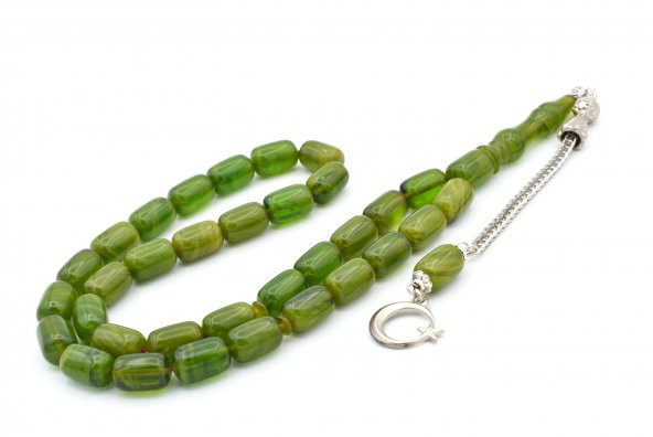 Kamçılı Kapsül Kesim Hareli Yeşil Sıkma Kehribar Tesbih 071 - Resim 2