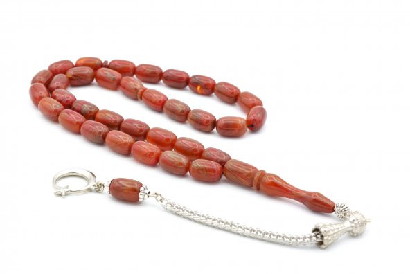 Kamçılı Kapsül Kesim Hareli Kırmızı Sıkma Kehribar Tesbih 070 ürün görseli 1