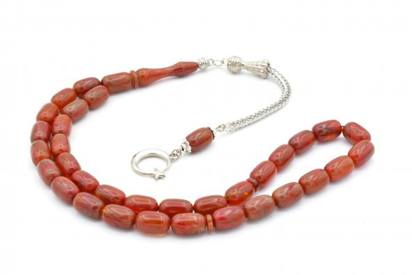 Kamçılı Kapsül Kesim Hareli Kırmızı Sıkma Kehribar Tesbih 070 - Resim 3