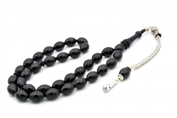 TİLKİ KUYRUĞU KAMÇILI BEYZİ KESİM SİYAH SIKMA KEHRİBAR TESBİH 055 - Resim 2