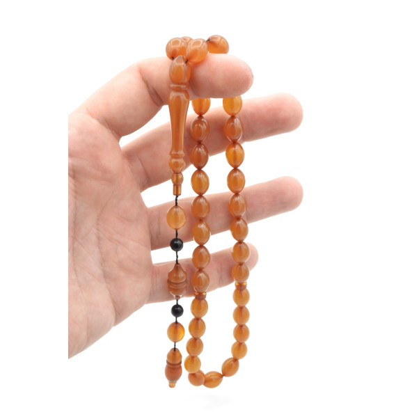 USTA İŞİ SİSTEMLİ TOMBUL BEYZİ KESİM SARI SIKMA KEHRİBAR TESBİH 160 - Resim 3