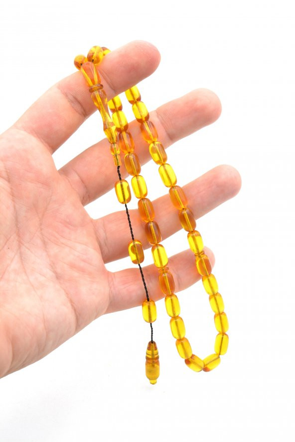 USTA İŞİ SİSTEMLİ KAPSÜL KESİM SARI SIKMA KEHRİBAR TESBİH 154 - Resim 4