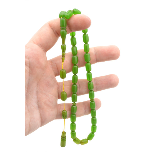 USTA İŞİ SİSTEMLİ KAPSÜL KESİM YEŞİL SIKMA KEHRİBAR TESBİH 152 - Resim 3