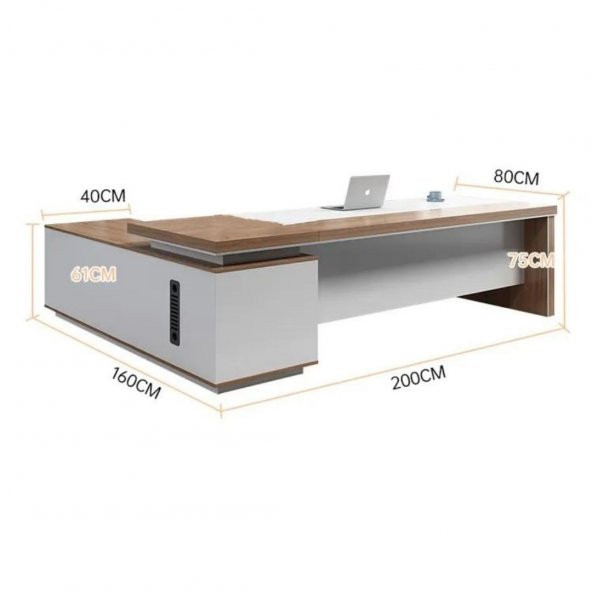 Ahşap ve Beyaz Ofis Masası/ Çalışma Masası (MDF) - 2