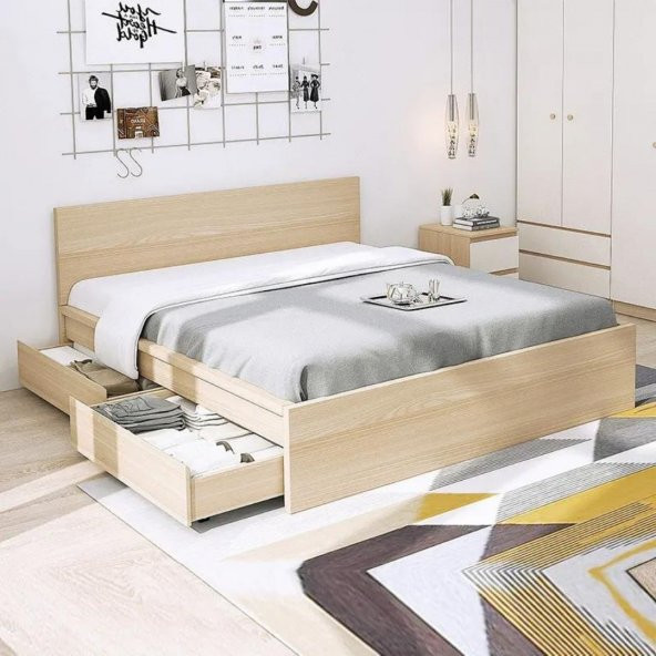 4 Çekmeceli Çift Kişilik Karyola ve Başlık MDF