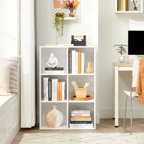 Çok Amaçlı 6 Bölmeli Beyaz Dolap/ Kitaplık (MDF)