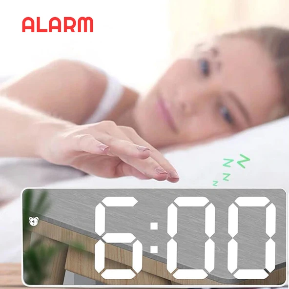 TriLine Aynalı LED Dijital Masa Saati Termometre Alarm Takvimli/ADPT - Resim 5